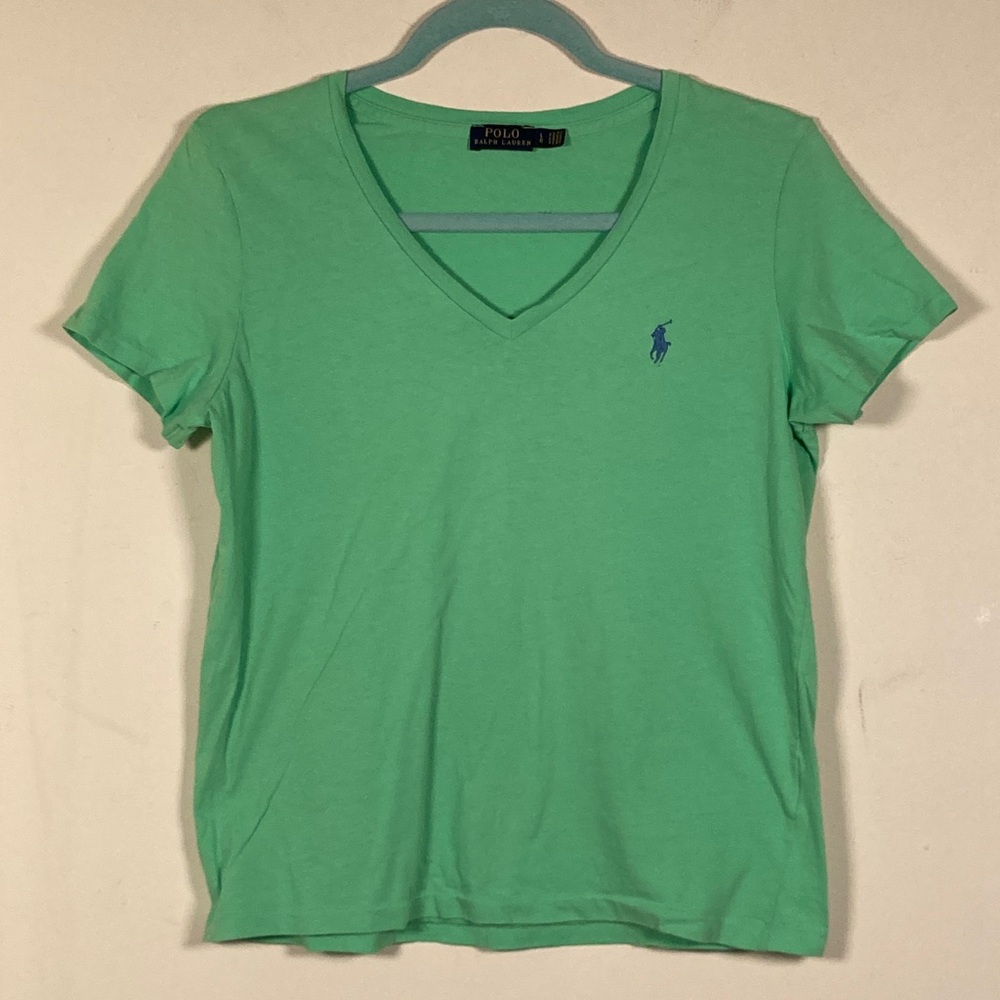 Polo Ralph Lauren Lime Green V-Neck Tee Shirt Sz L Cotton Heritage Sustainable